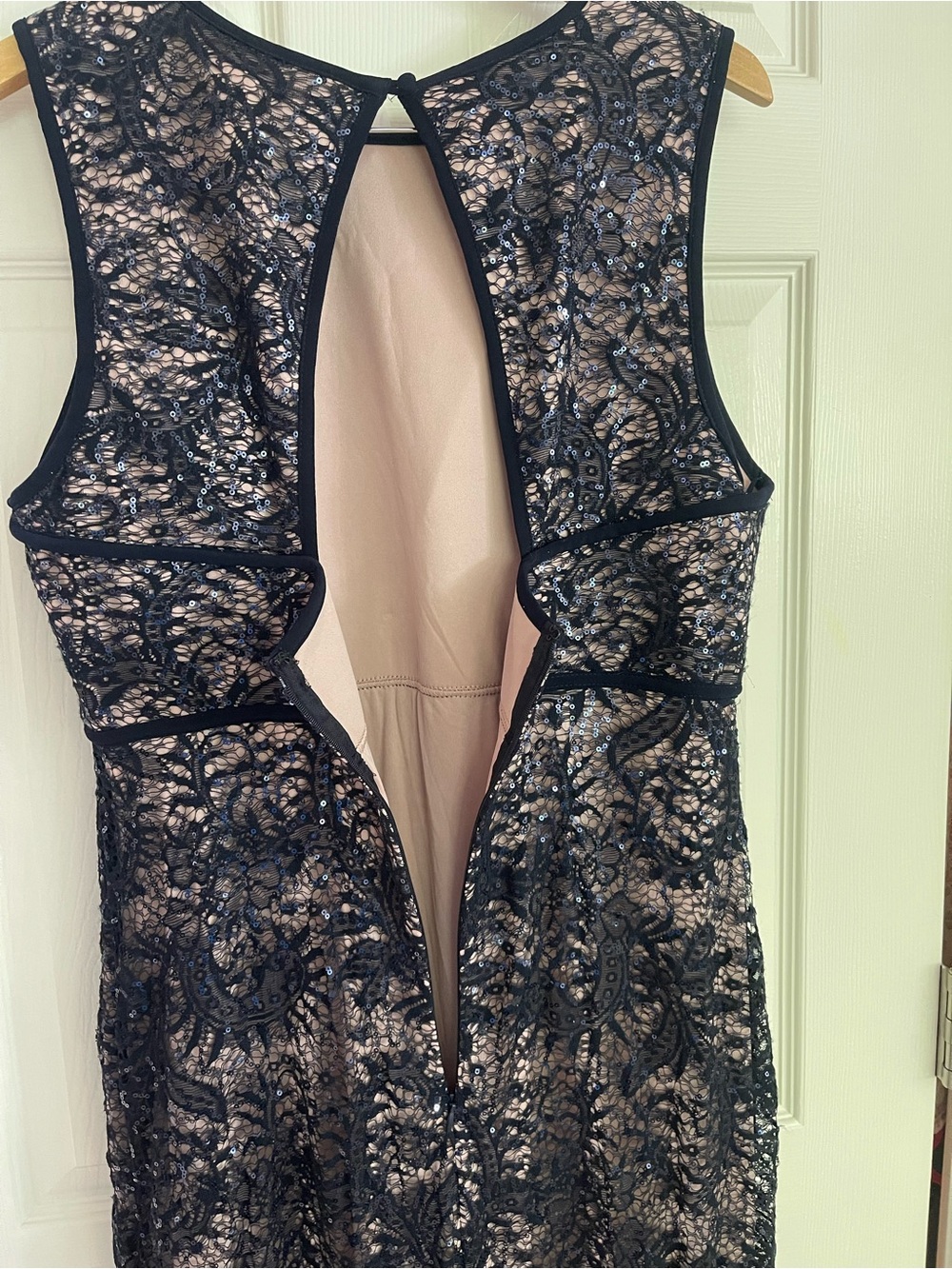 Plus Size Navy Lace Maxi Dress with Nude Lining - Picture 8 of 15